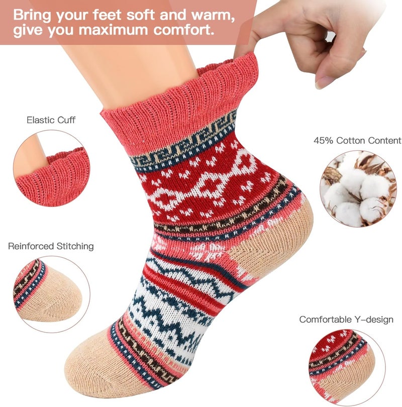 Lisacool 5 Pairs Womens Wool Socks - Winter Warm Socks - Thick Thermal Knit Vintage Cozy Crew Soft Gifts for Women - Image 4